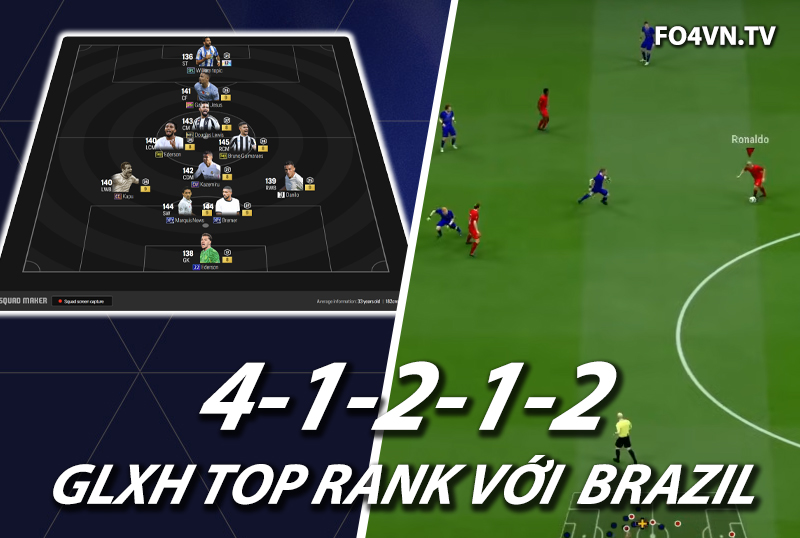 GLXH FC Online : Sơ đồ 41212 với team ĐT Brazil top rank Hàn