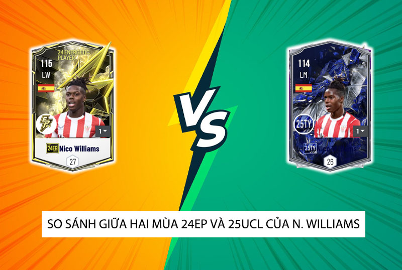 So sánh hai mùa giải 24EP và 25TY của Nico Williams trong FC Online